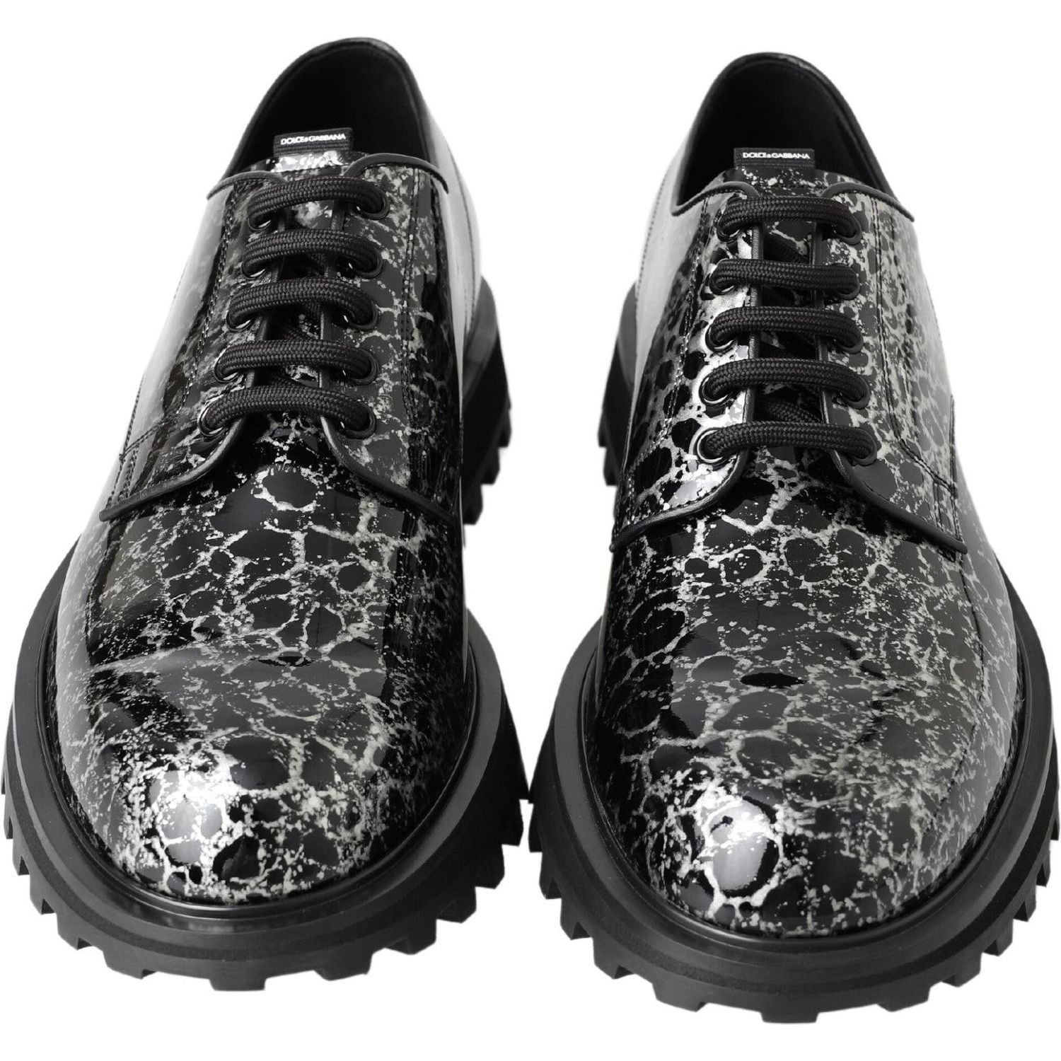 Dolce & Gabbana Black White Derby Patent Leather Shoes