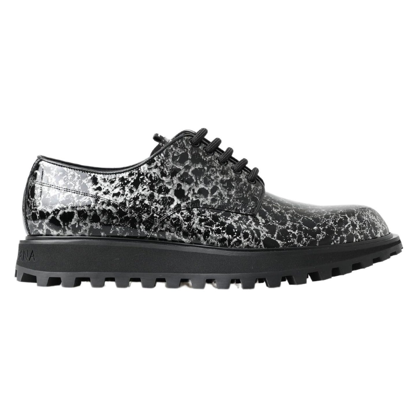 Dolce & Gabbana Black White Derby Patent Leather Shoes