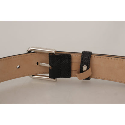 Dolce & Gabbana Black Calf Leather Brown Backend Metal Buckle Belt