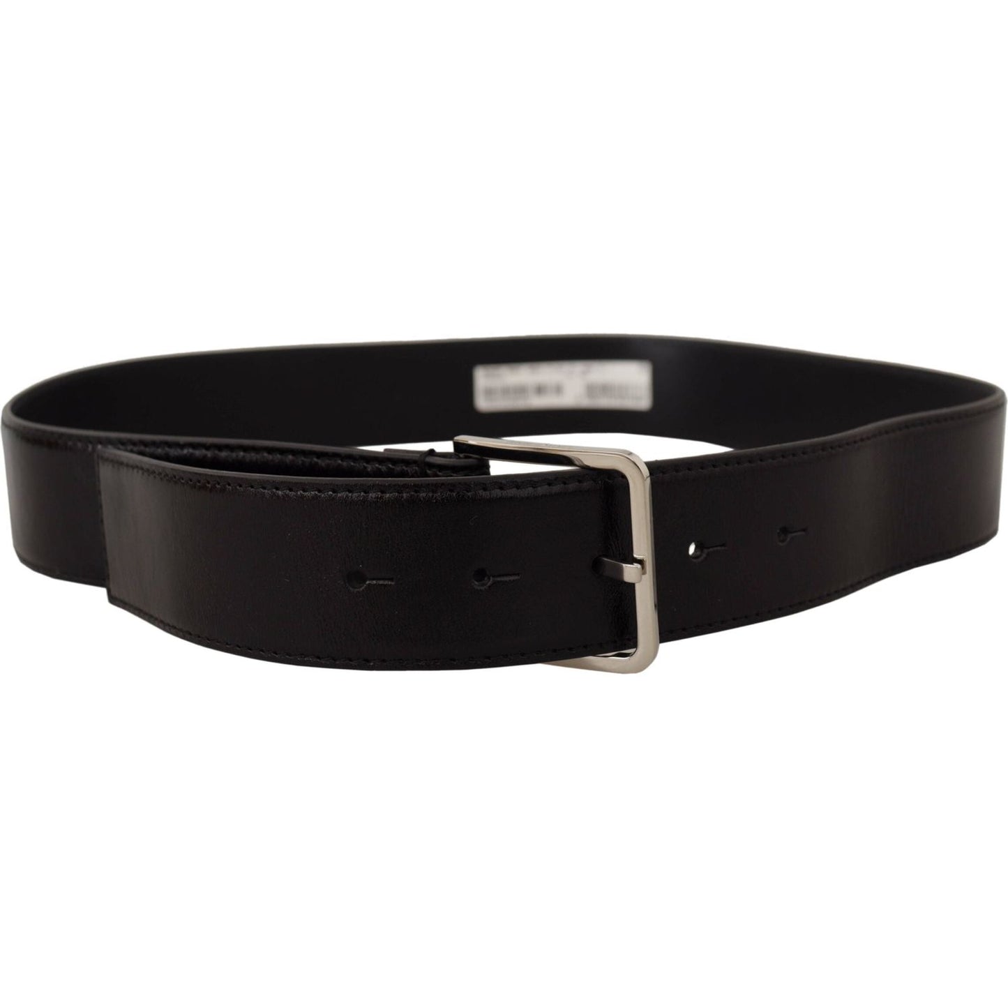 Dolce & Gabbana Black Calf Leather Logo Engraved Metal Buckle Belt