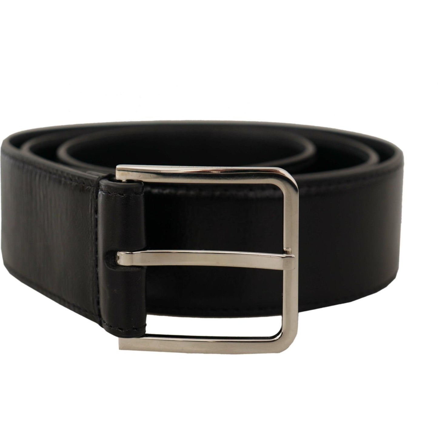 Dolce & Gabbana Black Calf Leather Logo Engraved Metal Buckle Belt