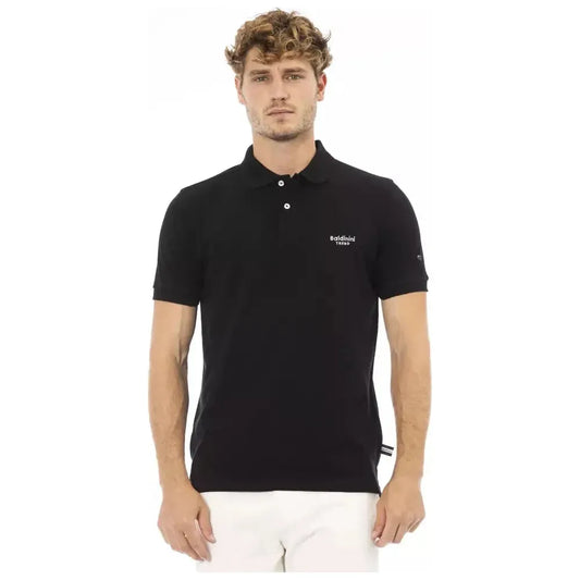 Baldinini Trend Black Cotton Men Polo Shirt Baldinini Trend Dark Slate Gray