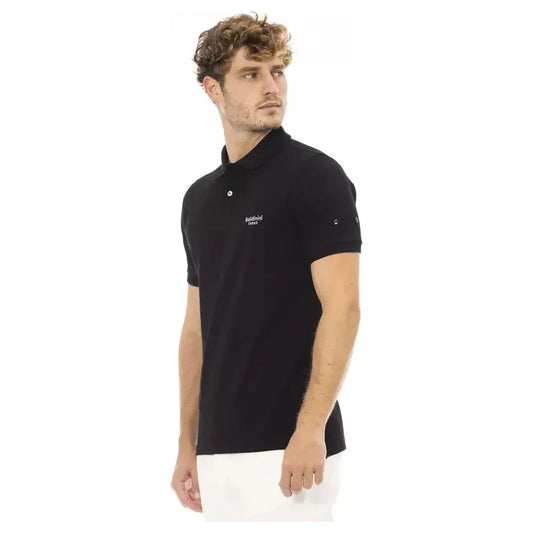 Baldinini Trend Black Cotton Men Polo Shirt Baldinini Trend Dark Slate Gray