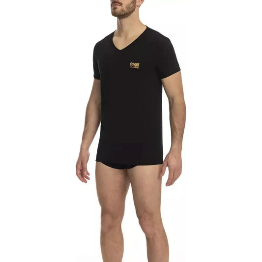Cavalli Class Black Cotton Men T-Shirt Cavalli Class Black