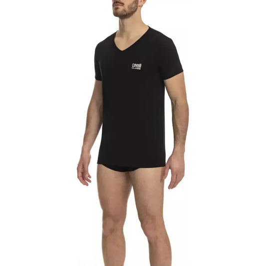 Cavalli Class Black Cotton Men T-Shirt Cavalli Class Black