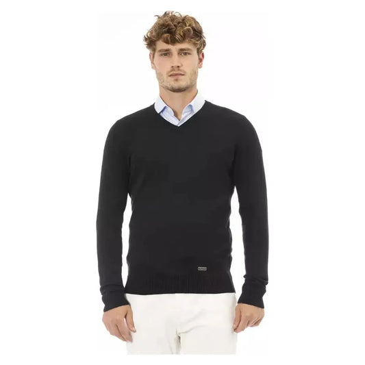 Baldinini Trend Black Modal Men Sweater Baldinini Trend Dark Slate Gray