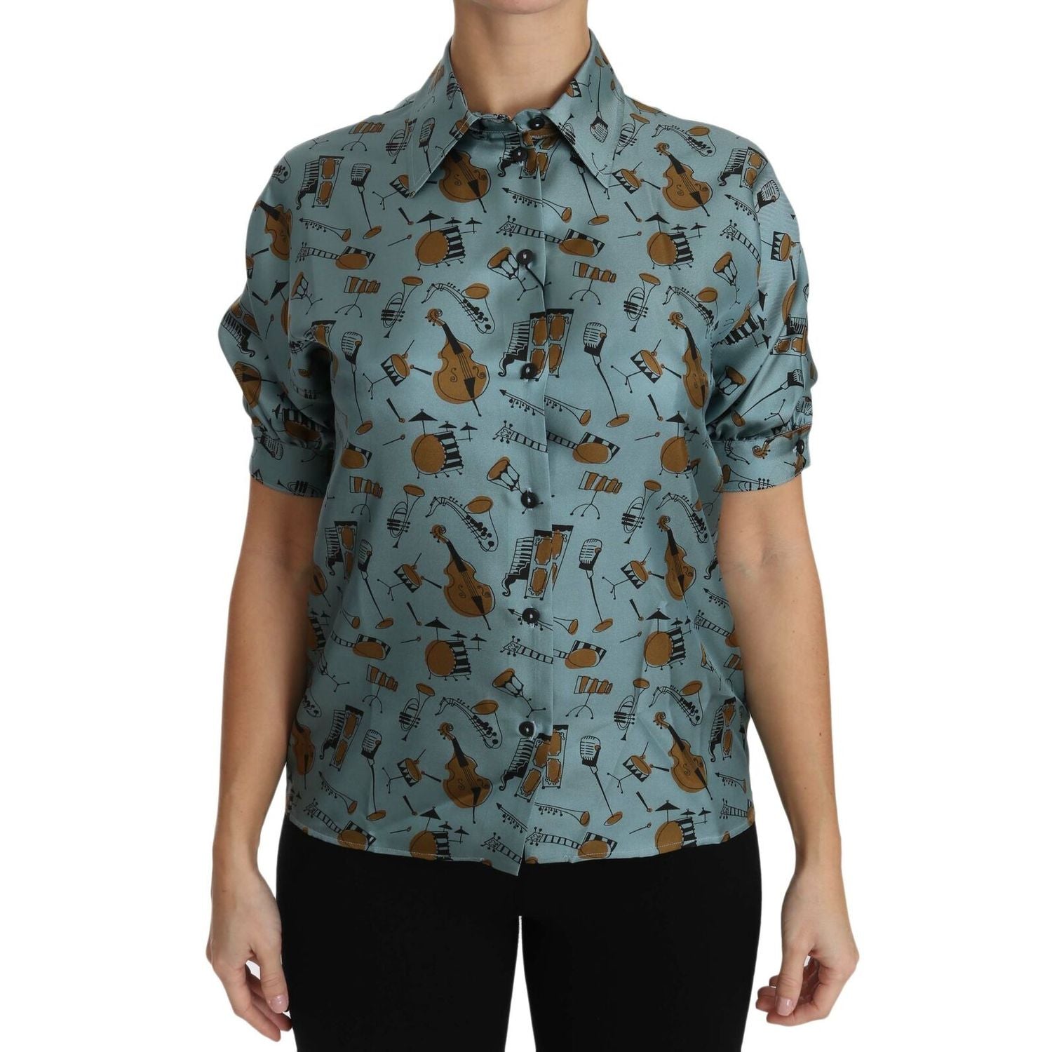 Dolce & Gabbana Multicolor Musical Instruments Silk Short sleeve Shirt