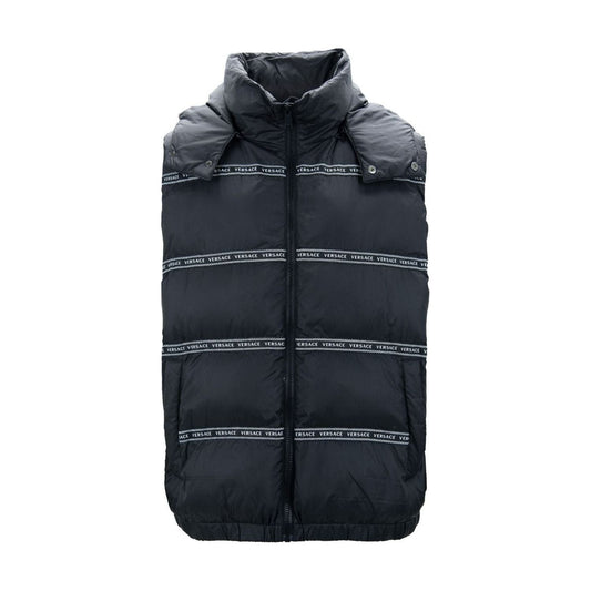 Versace Elegant Black Logo Band Vest with Detachable Hood Versace Dark Slate Gray
