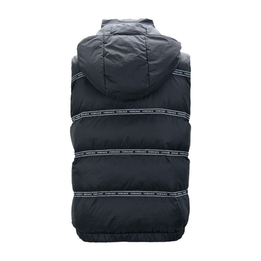 Versace Elegant Black Logo Band Vest with Detachable Hood Versace Dark Slate Gray