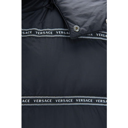 Versace Elegant Black Logo Band Vest with Detachable Hood