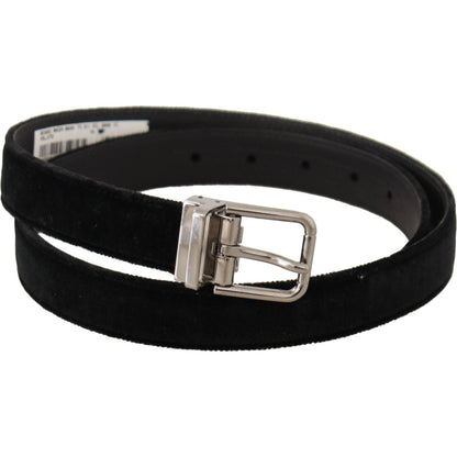 Dolce & Gabbana Black Casual Velvet Silver Metal Logo Buckle Belt