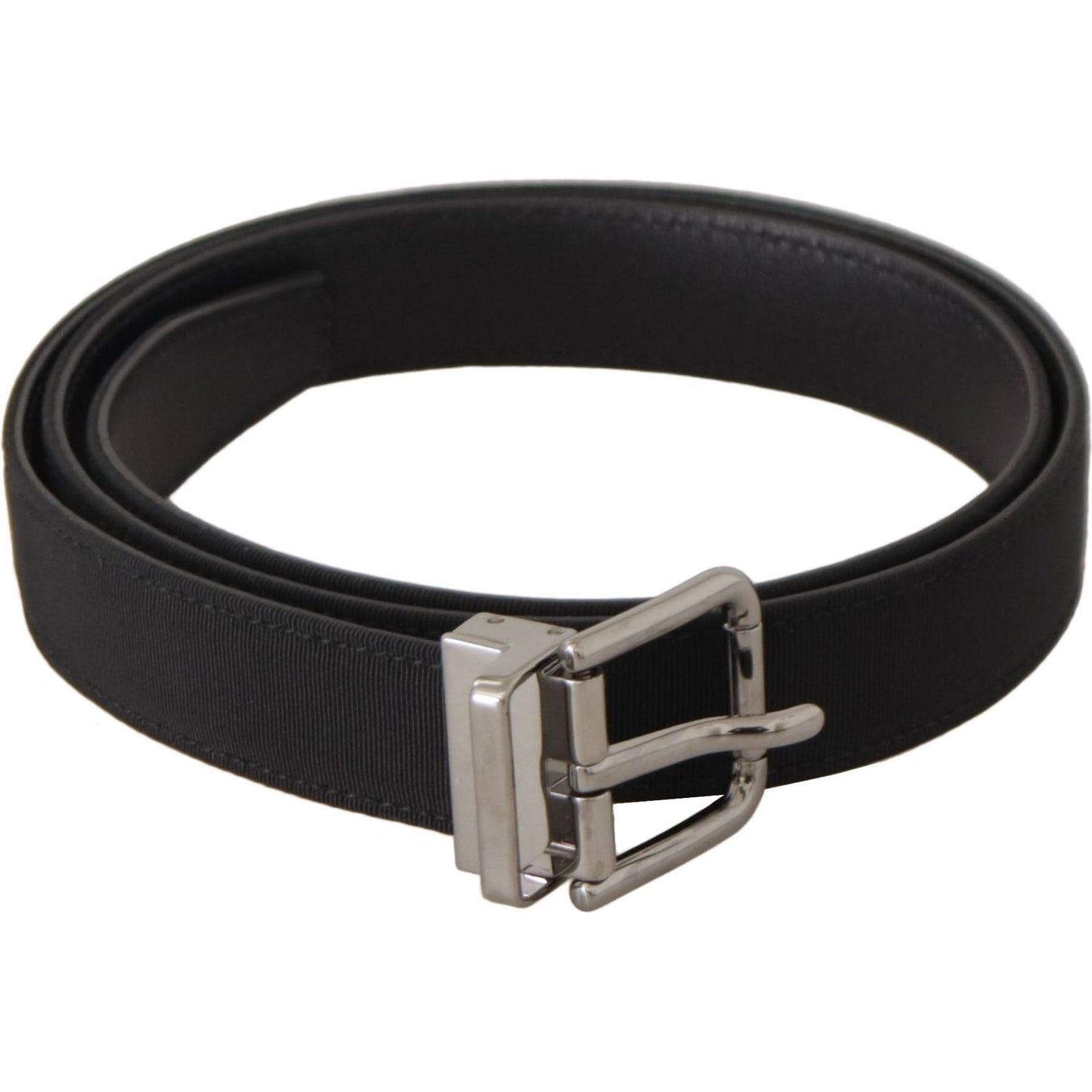Dolce & Gabbana Black Canvas Leather Silver Metal Buckle Belt