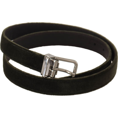 Dolce & Gabbana Green Velvet Silver Tone Metal Buckle Belt