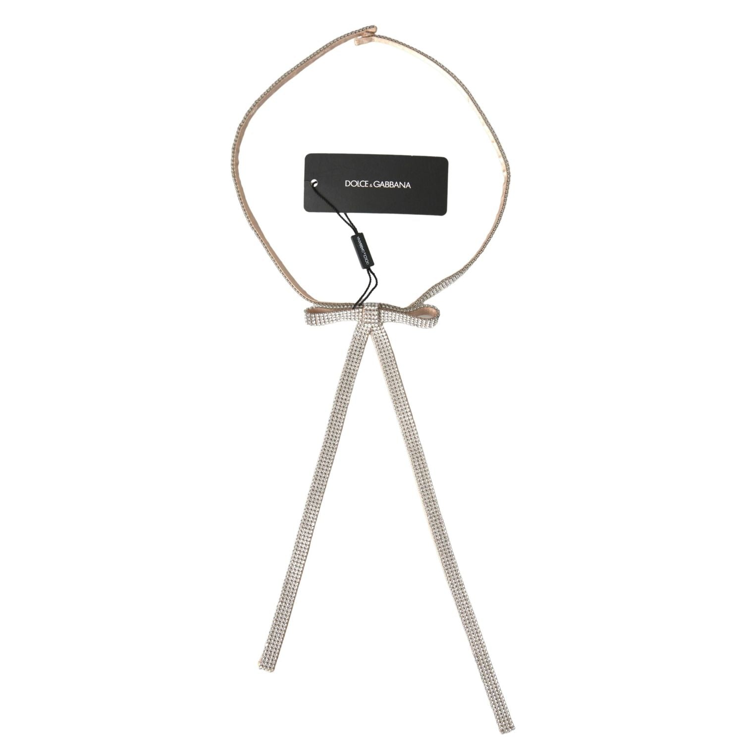 Dolce & Gabbana Beige Silk Clear Crystal Bow Waist Belt