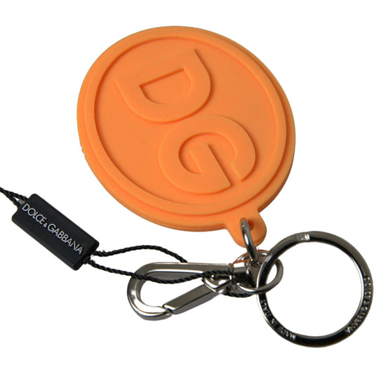 Dolce & Gabbana Orange Rubber DG Logo Gold Brass Metal Keychain
