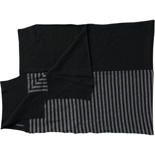 Dolce & Gabbana Elegant Striped Wool Blend Men's Scarf Dolce & Gabbana Black
