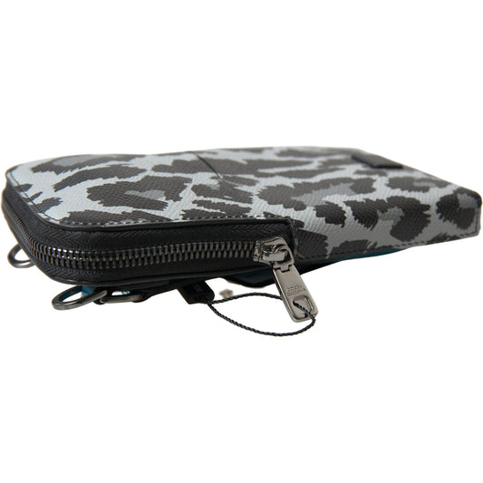 Dolce & Gabbana Gray Leopard Leather Men Purse Crossbody Sling Phone Bag BAG1092