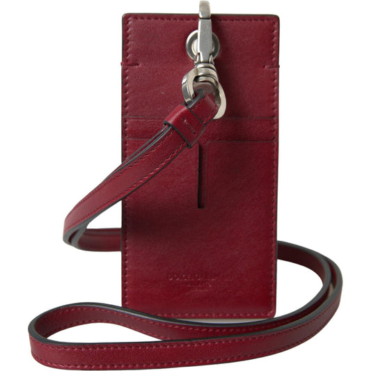 Dolce & Gabbana Red Leather Lanyard Logo Slim Card Holder Men Wallet BAG1101