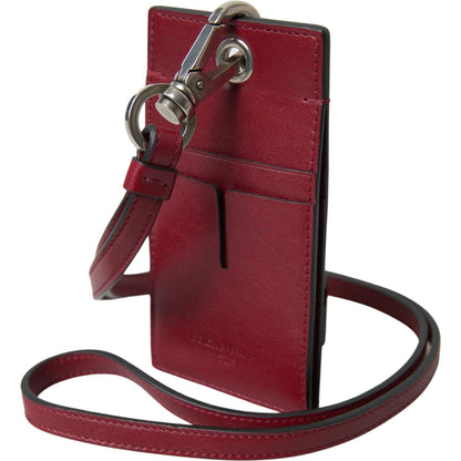 Dolce & Gabbana Red Leather Lanyard Logo Slim Card Holder Men Wallet