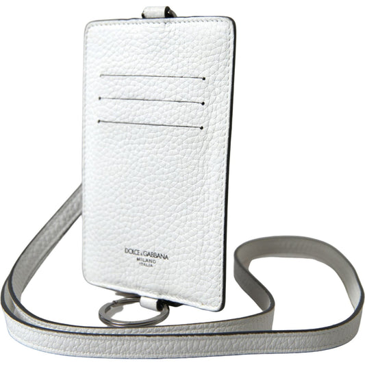 Dolce & Gabbana White Leather Lanyard Logo Card Holder Men Wallet BAG1104