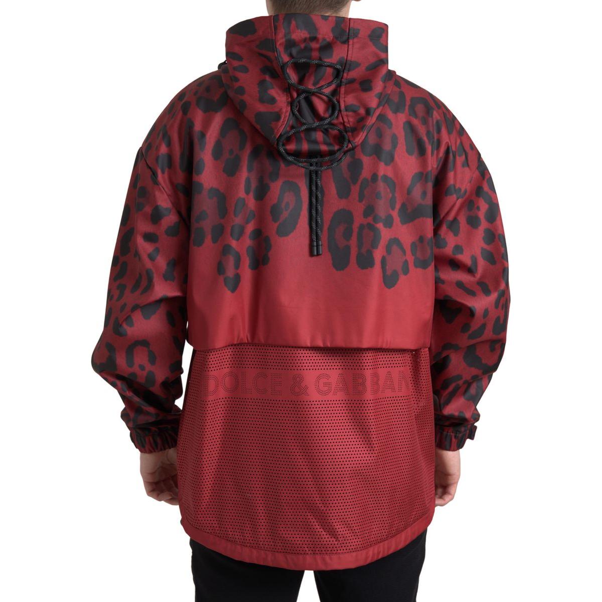 Dolce & Gabbana Red Leopard Hooded Rain Coat Jacket