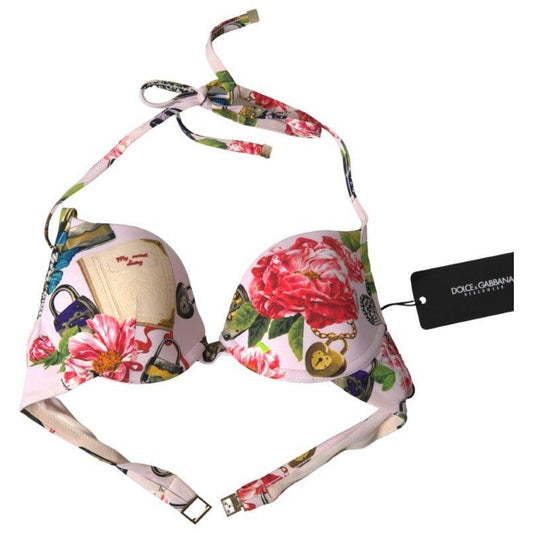 Dolce & Gabbana Chic Floral Bikini Top Elegance Dolce & Gabbana Light Gray
