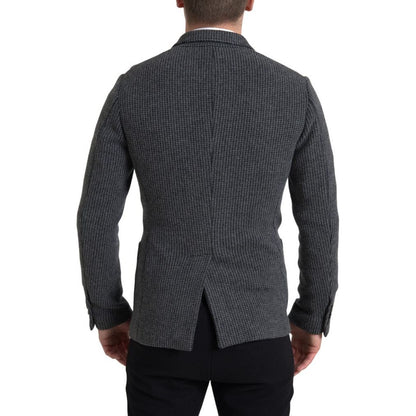 Dolce & Gabbana Gray Logo Embroidery Double Breasted Blazer