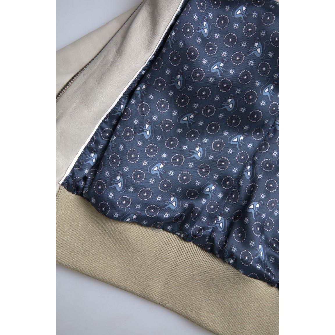 جاكيت بومبر جلدي كريمي من دولتشي آند غابانا