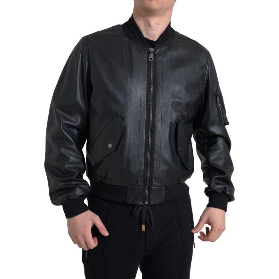 Dolce & Gabbana Black Leather Blouson Full Zip Bomber Jacket