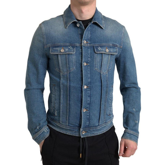 Dolce & Gabbana Elegant Blue Denim Stretch Jacket Dolce & Gabbana Dim Gray