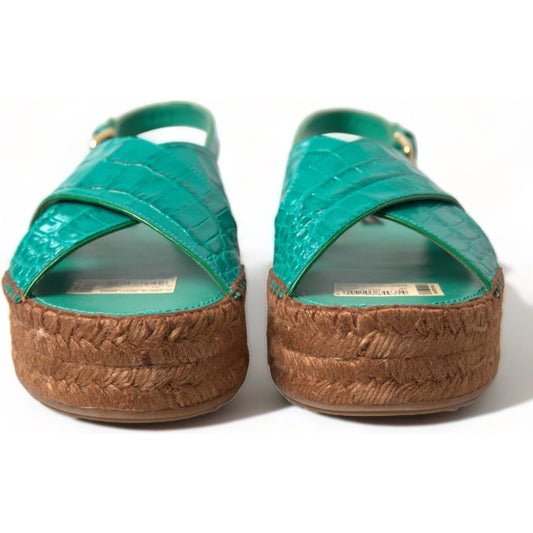 Dolce & Gabbana Elegant Green Espadrille Platform Sandals Dolce & Gabbana Dim Gray