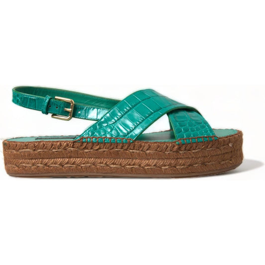 Dolce & Gabbana Elegant Green Espadrille Platform Sandals Dolce & Gabbana Dark Olive Green