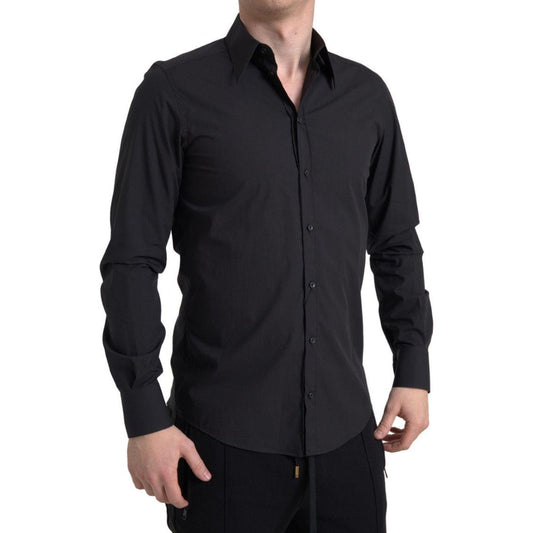 Dolce & Gabbana Black Cotton Men Long Sleeves MARTINI Shirt