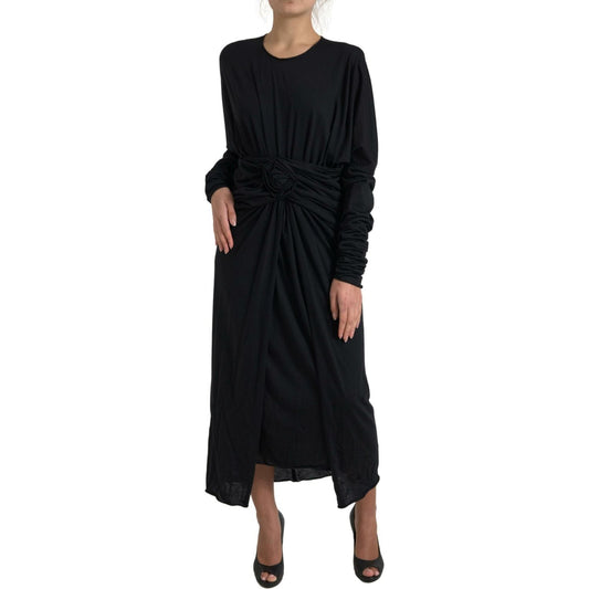 Dolce & Gabbana Elegant Black Wool Wrap Dress Dolce & Gabbana Black