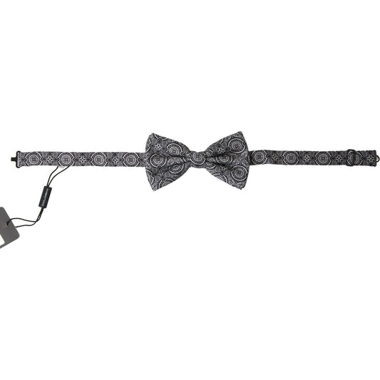 Dolce & Gabbana Black White Pattern Adjustable Neck Papillon Bow Tie