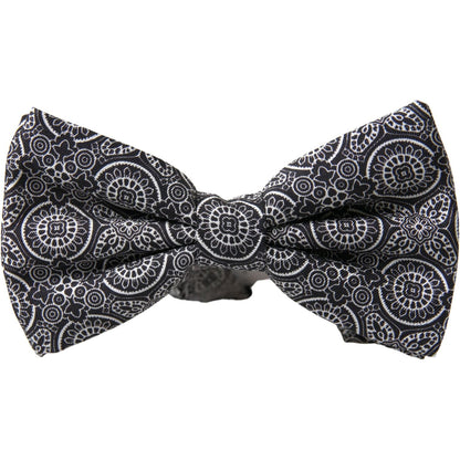 Dolce & Gabbana Black White Pattern Adjustable Neck Papillon Bow Tie