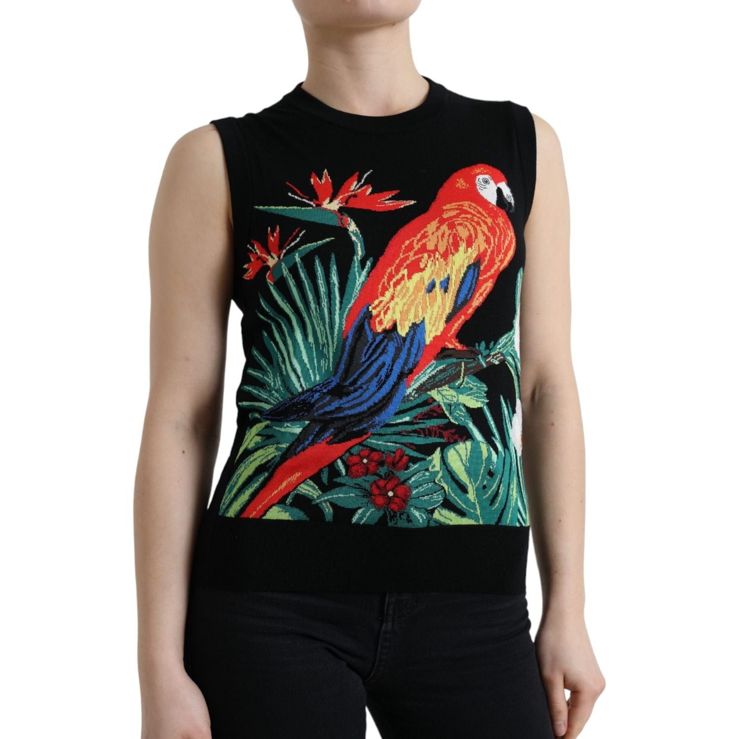Dolce & Gabbana Black Bird Wool Knit Sleeveless Tank T-shirt