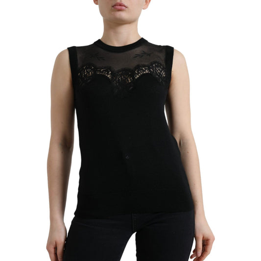 Dolce & Gabbana Elegant Lace Trim Sleeveless Tank Top Dolce & Gabbana Black