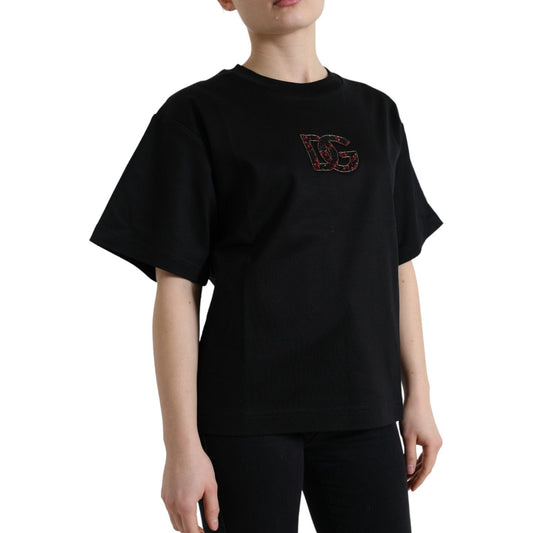 Dolce & Gabbana Elegant Black Crystal-Embellished T-Shirt Dolce & Gabbana Rosy Brown