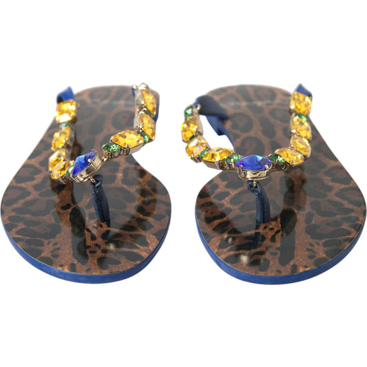 Dolce & Gabbana Elegant Blue Leather Flat Sandals Dolce & Gabbana Dim Gray