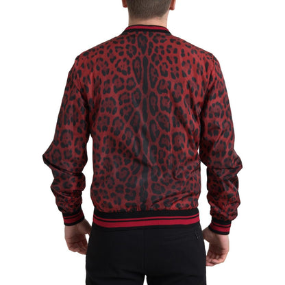 Dolce & Gabbana Red Leopard Bomber Short Coat Jacket