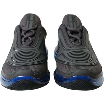 Prada Black Blue Rubber Knit Slip On Low Top Sneakers Shoes