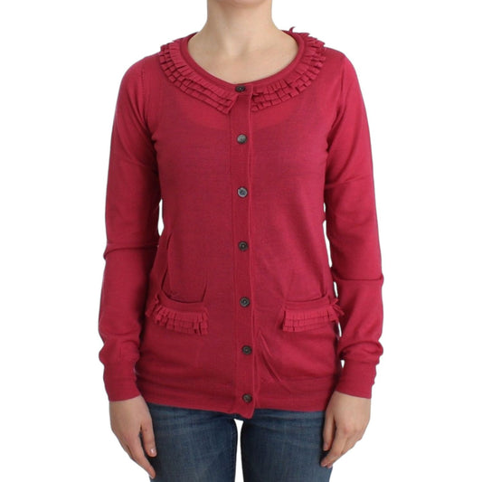 John Galliano Ruffle Detail Wool Cardigan in Pink John Galliano Brown