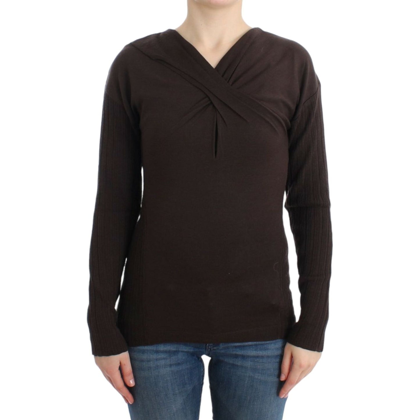 Cavalli Chic Keyhole Virgin Wool Sweater Cavalli Dark Slate Gray