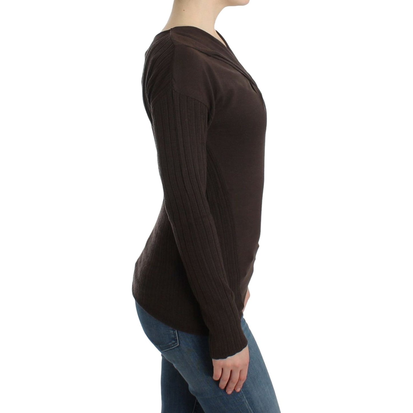 Cavalli Chic Keyhole Virgin Wool Sweater Cavalli Dark Slate Gray