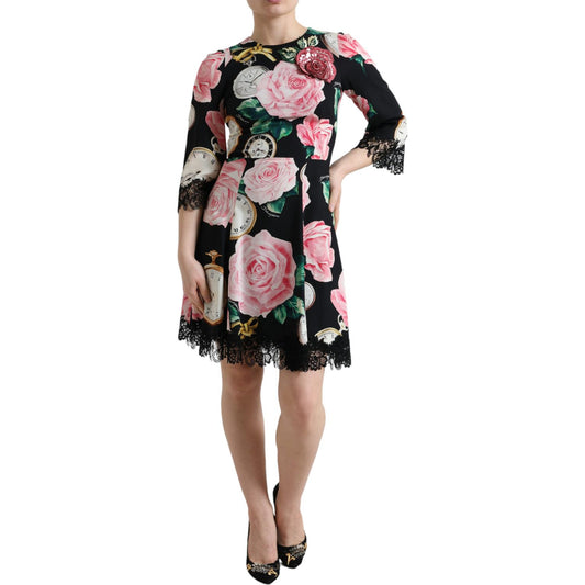 Dolce & Gabbana Enchanting Floral A-Line Dress with Sequined Detail Dolce & Gabbana Rosy Brown