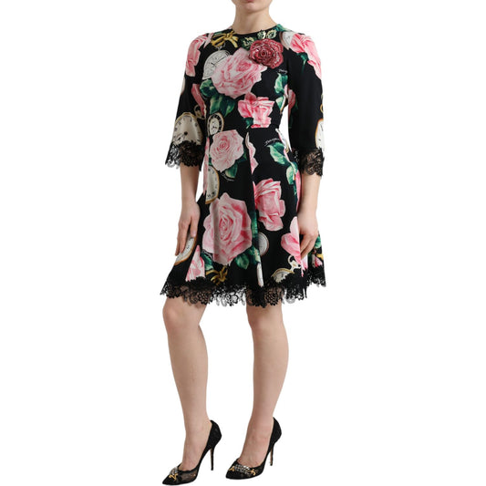 Dolce & Gabbana Enchanting Floral A-Line Dress with Sequined Detail Dolce & Gabbana Rosy Brown