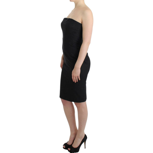 Cavalli Elegant Gray Strapless Dress with Gold Accents Cavalli Dark Slate Gray