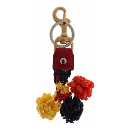 Dolce & Gabbana Gold Yellow Raffia Leather Clasp Finder Chain Keyring