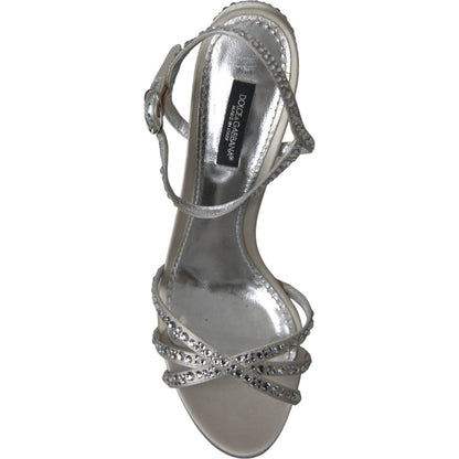 Dolce & Gabbana Silver Crystal Ankle Strap Sandals Shoes